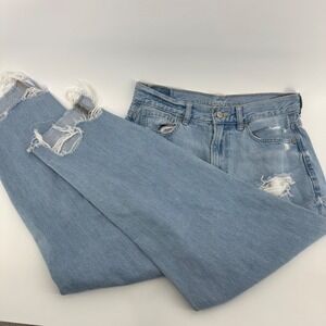 American Eagle Women's 6 Short Mom Jeans Blue‎ Cotton Distressed Relaxed Street